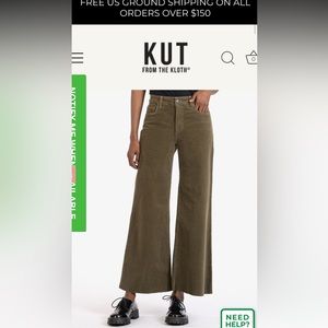 Kut from the Kloth Corduroy High Rise Meg Fab AB Wide Leg, Moss, 8